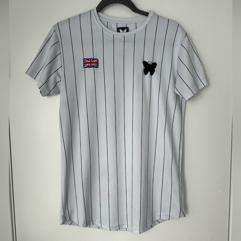 Good For Nothing muscle t-shirt in white pin stripe